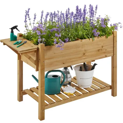 Produktbild von Yaheetech Hochbeet mit Ablagefach, Blumenkasten aus Holz, Kräuterbeet Anzuchtbeet zum Bepflanzen, 123 x 54 x 80 cm