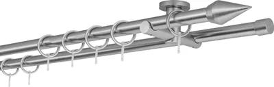 Produktbild von Gardinenstange Maß 20mm Kegel 2-lauf Deckenträger 5,5cm Farbe: Edelstahl-Optik, Größe: 380cm