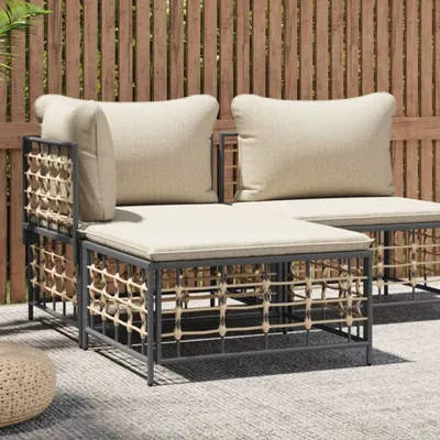 Produktbild von Gartenhocker mit Beige Kissen Poly Rattan , Gartensofas Design 2024