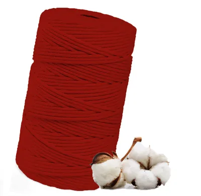Immagine prodotto di Filato Macramè 3mm x 100m, filato di cotone per artigianato fai da te | cordoncino di cotone per lavori a maglia | corda di cotone per appendere pareti e piante (rosso - 3MM x 100m)