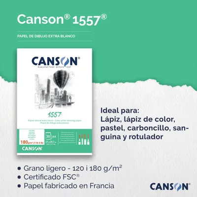Productafbeelding van CANSON C204127413, Tekenpapierblok 1557, DIN A5, 180 g/m², 30 vellen