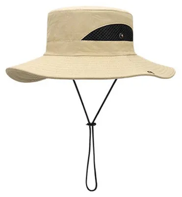 Immagine prodotto di Omgoods - Cappello estivo leggero - Cappello pieghevole - Protezione UV - Cordino regolabile - Pannelli laterali in rete - Stile casual - Cappello da sole