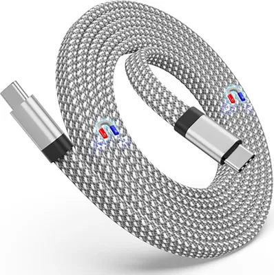 Imagen del producto de Jaym, Cable USB-C / USB-C magnético, 60W, plano, 1.5m, de carga rápida y resistente, color gris