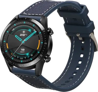 Produktbild von kwmobile Armband kompatibel mit Huawei Watch GT/GT2 (46mm) Band - Aus Nylon und Silikon - Fitnesstracker Sportarmband Dunkelblau - Innenmaße 14 - 22