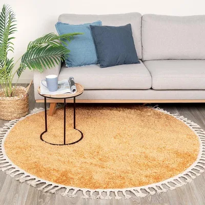 Image de Volero - Tapis rond à poils longs - Lofty Fringe Jaune - Ø 100 cm