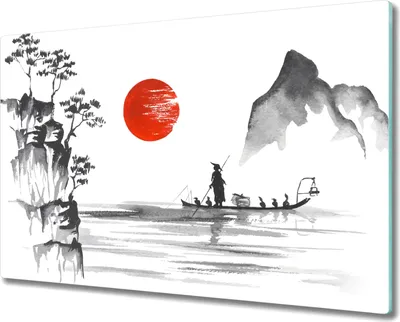 Produktbild von Coloray Schneidebrett Herdabdeckplatte 80x52 cm Kochplattenabdeckung Küchenbrett Hackbrett - Japan traditionelle Malerei