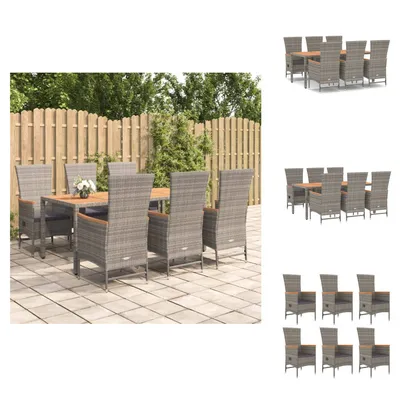Produktbild von vidaXL 7-tlg. Garten-Essgruppe mit Kissen Grau Poly Rattan -  Gartenstühle