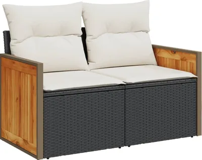 Produktbild von vidaXL Gartensofa mit Kissen 2-Sitzer Schwarz Poly Rattan