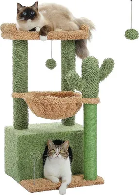 Produktbild von Famanu Katzenbaum mit Hängematte - Katzenkratzbaum - 102 cm - Grün