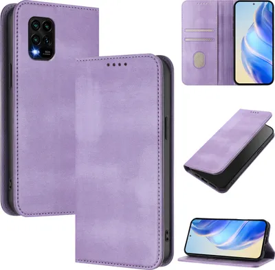 Produktbild von Handyhülle für Xiaomi Mi 10 Lite 5G, Vintage Leder RFID Schutz Kartenfach Standfunktion Magnetische Klapphülle Violett
