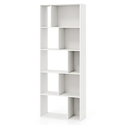 Produktbild von GOPLUS Bücherregal mit 10 Fächern, 5 Ebenen Würfelregal, Regal in geometrischer Form, Büroregal Bücherschrank Holz, 60 x 25 x 160 cm, Weiß