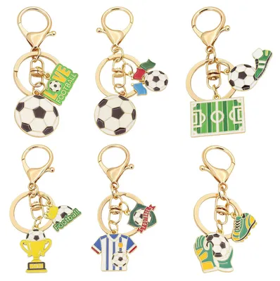 Imagen del producto de Llaveros de fútbol, paquete de 6 unidades, 8,8 x 3 cm, para aficionados al deporte