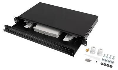 Zdjęcie produktu dla Lanberg FOP1-24SS-LDB, Czarny, Stal, Montaż półkowy, 1U, 482,6 mm, 44,5 mm