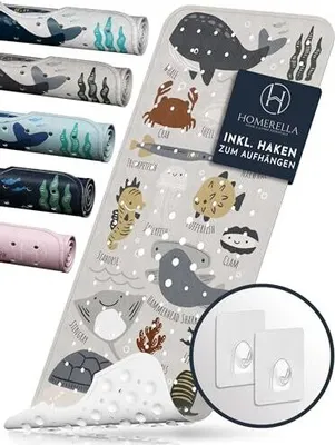 Produktbild von Homerella® Badewannenmatte rutschfest Kinder 100x40cm - 100% BPA frei mit 2 Aufhängehaken  - Antirutschmatte Badewanne Baby hautsensitiv, waschbar
