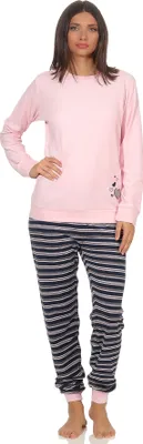 Produktbild von Eleganter Damen Frottee Pyjama Schlafanzug mit Bündchen und Herz Motiv - 291 201 13 570 ; rosa , 48