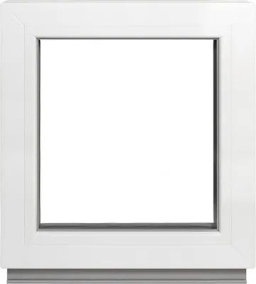 A white framed window with a clear glass pane, set against a white background.