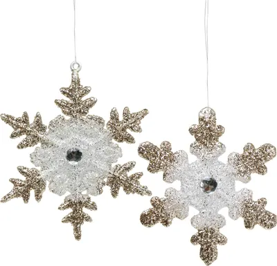 Produktbild von Schneeflocken-Dekohänger mit Glitzer und Schmuckstein, 2 Stück