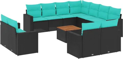 Produktbild von 12-tlg. Garten-Sofagarnitur mit Kissen Schwarz Poly Rattan