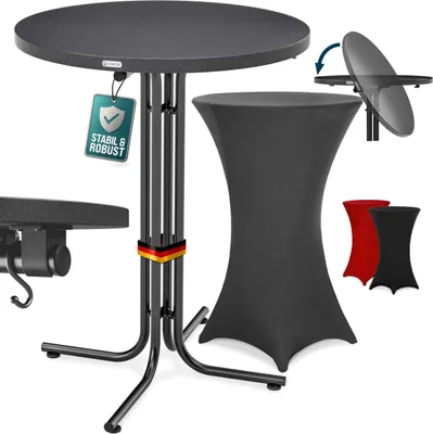 A CASARIA® standing table with a cover, shown with a folding mechanism and alternative cover colors.