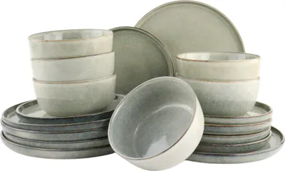 Produktbild von OTIX Serviesset Tafelservice 6 Personen 18-teilig Frühstücksteller Speiseteller Suppenschalen BEECH