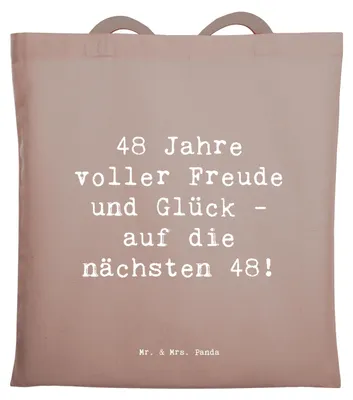 Produktbild von Mr. & Mrs. Panda Shopping Tasche Spruch 48. Geburtstag Freude - Braun Pastell - Geschenk, Jutebeutel, lebensfrohe Sprüche, Happy Birthday, Geburtstagsgeschenk, Glück