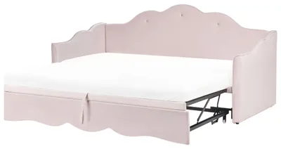 Produktbild von BELIANI Tagesbett Pastellrosa Samt mit 2 Lattenrosten 90 x 200 cm Ausziehbar Ausziehbett für 2 Personen Gästezimmer Kinderzimmer Jugendzimmer