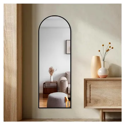 Produktbild von Bogen Ganzkörperspiegel 140×40cm Bodenspiegel, Abgerundeter Standspiegel für Schlafzimmer und Ankleidezimmer (Schwarz)