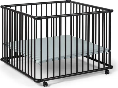 Produktbild von GEUTHER Laufgitter Belami Plus in Schwarz | 76x97 cm | Mobil auf Rollen | 3-fach höhenverstellbar | Gepolsterter Boden |