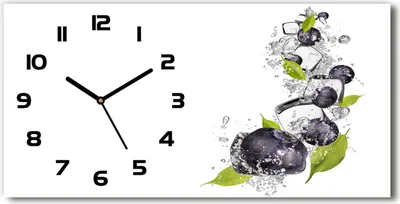 Produktbild von Wanduhr aus Glas – 60x30 cm - Glasbild - Glasuhr - Gehärtetes Glas - schwarze-zeiger - Blaubeeren mit Eis
