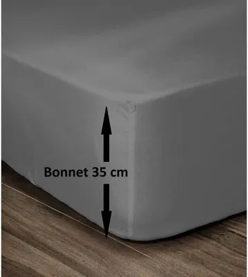 Image de Drap Housse 100% Coton 180x200cm, Bonnet 35cm, Gris Foncé, Lit 2 Personnes