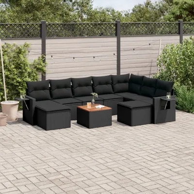 Produktbild von Design 10-tlg. Garten-Sofagarnitur mit Kissen Schwarz Poly Rattan, Gartenmöbel-Sets 2024 Neu