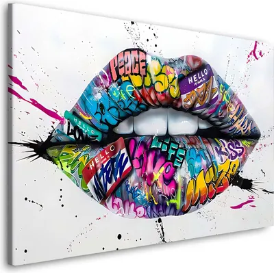 Produktbild von Street Art Lips Wandbild Leinwandbild Deko Kunst XL: 60x40x2cm