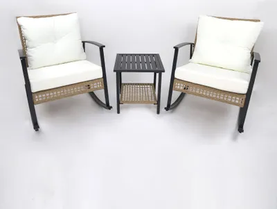 Produktbild von Schaukelstühle mit Tisch Rebecca Mobili Niangon 88x66,5x90 Stahl Polyrattan Braun Schwarz SET 3 stk