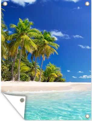 Produktbild von MuchoWow® 90x120 cm Outdoor-Poster Gartendeko Sichtschutz Garten Poster für den Garten  Strand - Meer - Palme - Sonne - Sommer