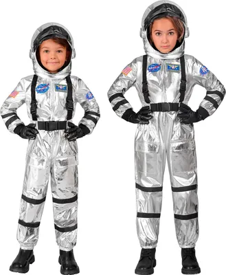 Image de Costume d'astronaute argenté pour enfants - combinaison spatiale argentée avec casque 128 cm - 5-7 ans