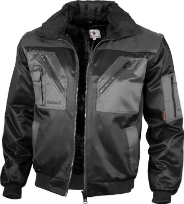 Produktbild von Qualitex Pilotenjacke - modische 4-in-1 Arbeitsjacke aus Mischgewebe - ideale Übergangsjacke - in Farbe: schwarz/grau - Herren: L - Damen: 44
