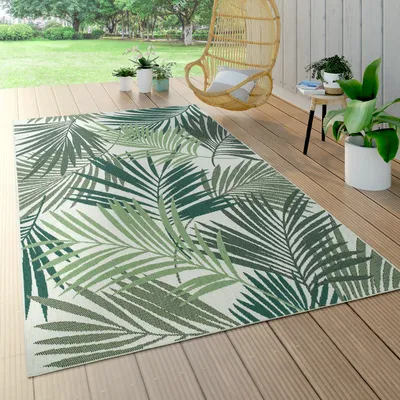 Produktbild von In- & Outdoor Teppich Flachgewebe Jungel Gecarvtes Florales Palmen Design Grün Grösse 200x290 cm