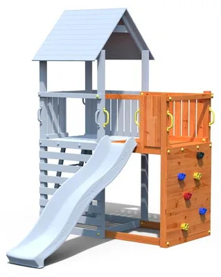 Produktbild von Belladoor Teakfarben 1 Stück Podestanbau Modul Für Spielturm Bento 1, Kletterwand Mit Klettersteinen, Fichtenholz Imprägniert, Witterungsbeständig, Inklusive Montagezubehör