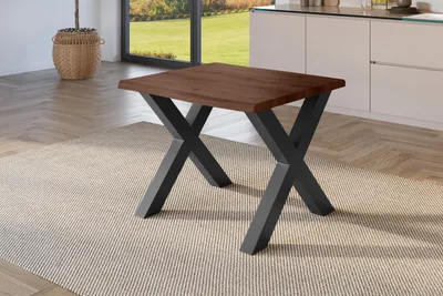 Produktbild von Esstisch Baumkante Holz-Optik Nussbaum 80 x 80 X-Gestell schwarz JULIUS