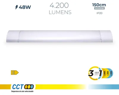 Image de Réglette Led 48 W, 3cct, 4200 Lm 150 X 12 X 3,1 Cm