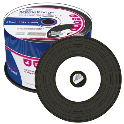 Produktbild von MEDIARANGE CD-R 80 700 MB 52x CB 50 Vinyl IWP - CD-R - 0,7 GB 80min, 52x, Sch...