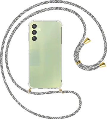 Produktbild von Handykette Backcover-Schutzhülle mit Band (Metall goldfarben) für Samsung Galaxy A15  - weiß/grau kariert