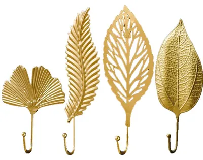Wandhakenset, 4 Stück, Blattdesign, Gold, 11-21 cm, Metall
