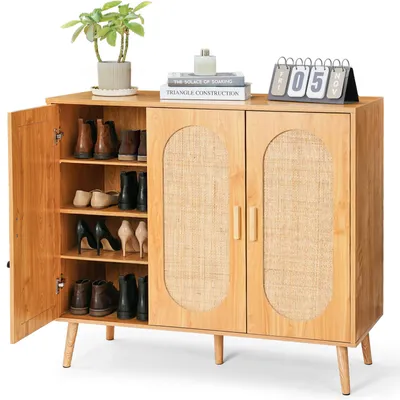 Produktbild von HOKEEPER Schuhschrank aus Holz, Schmaler Doppeltür (87x40x100cm),Shoe Cabinet, Schuhkipper für bis zu 24 Paar Schuhe, Schuhkommode mit Metallbeinen