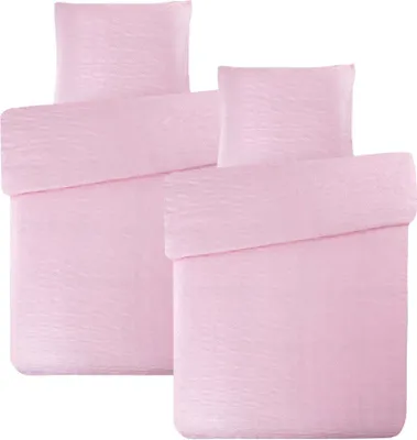 Produktbild von Mikrofaser Seersucker Bettwäsche Uni Struktur Ornamente 135x200 80x80 Rosa: 4tlg.
