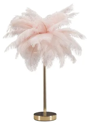 Immagine prodotto di Lampada da tavolo Palm rosa in ferro dorato con piume di struzzo