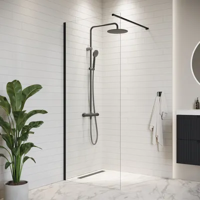 Produktbild von Duschwand Florida 60 x 200cm Glas Duschabtrennung Schwarz - Walk-In Dusche Nano Duschtrennwand