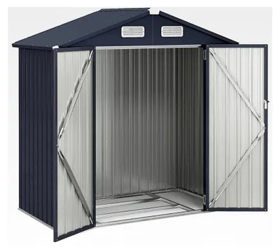 Produktbild von Metallgerätehaus mit Satteldach, 193x108x196cm, 3,44 m³, Gartenhaus mit 2 Türen, 2 Handschuhen, 4 Lüftungsfenstern und Boden, wetterfest, Grau