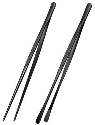 Image de Pince de cuisine - Lot de 2 en acier inoxydable - Pour la cuisson, le barbecue et la friture - 30 cm - Noir