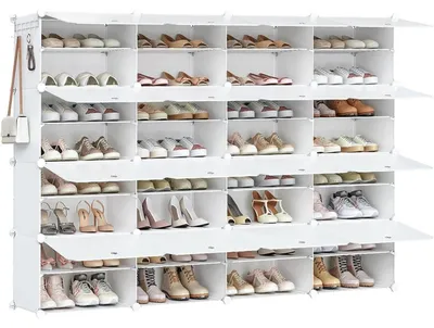 Produktbild von Schuhregal mit 16 Fächern, Kunststoff, Weiß, 160 x 30 x 120 cm